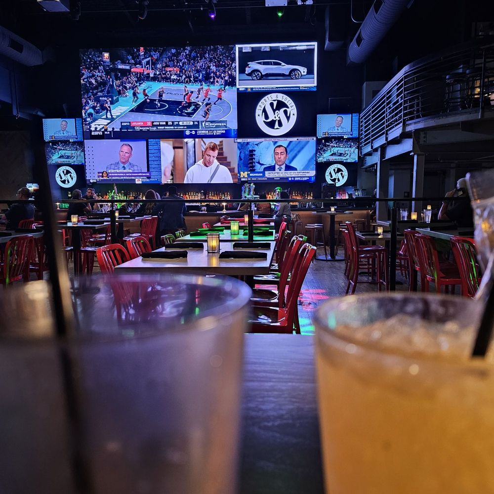 Sports bar with large commercial video wall displays